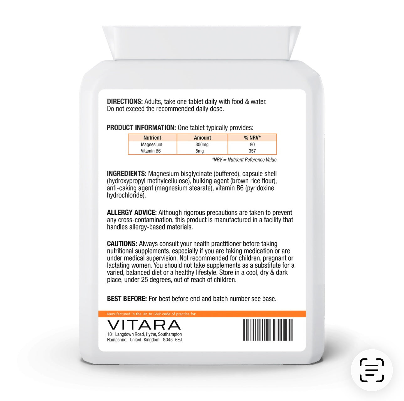 VITARA CORE+ Magnesium Bisglycinate + Vitamin B6