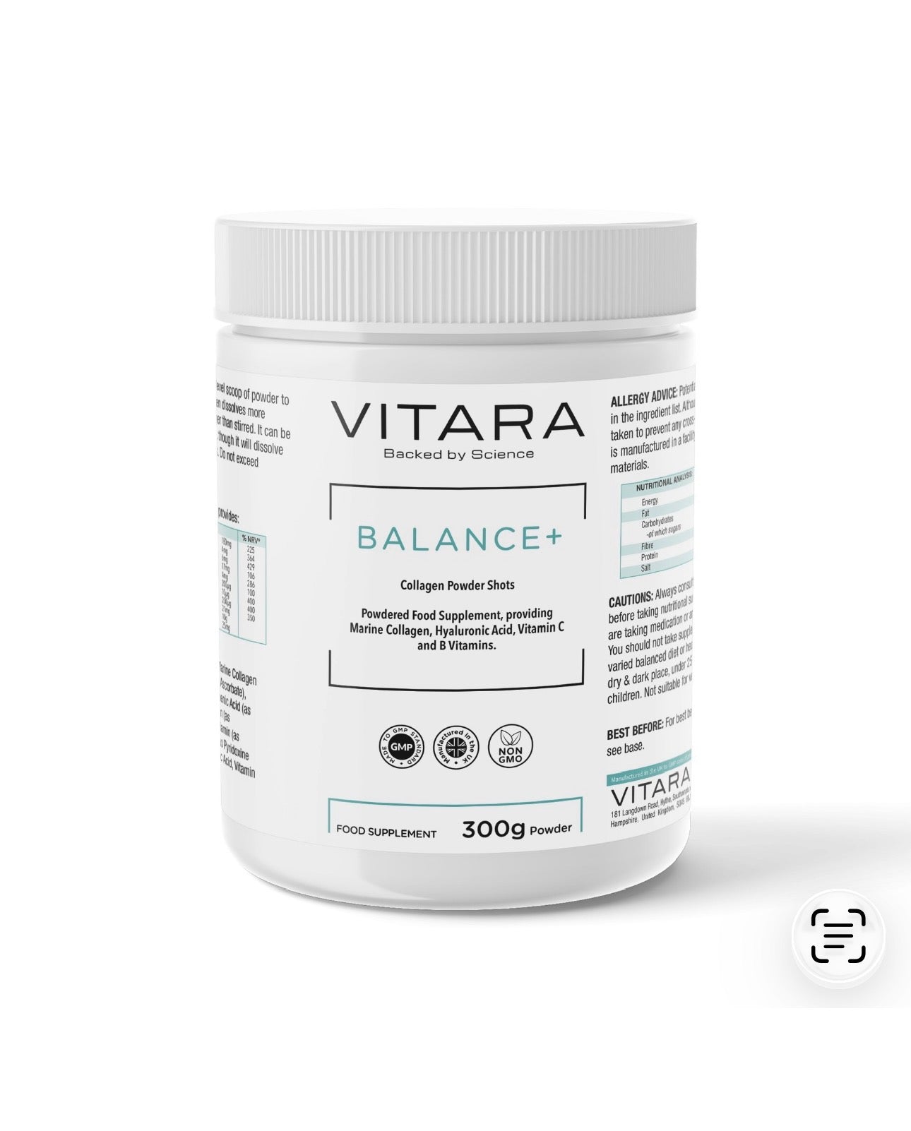 VITARA BALANCE+ Collagen Powder | Marine Collagen, Hyaluronic Acid, B Vitamins & Vitamin C | 300g