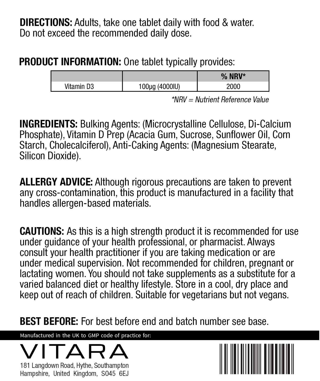 VITARA BALANCE+ Vitamin D3 High Strength
