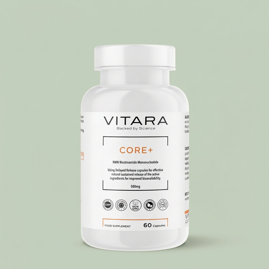 VITARA CORE+ NMN bottle on a sage green background