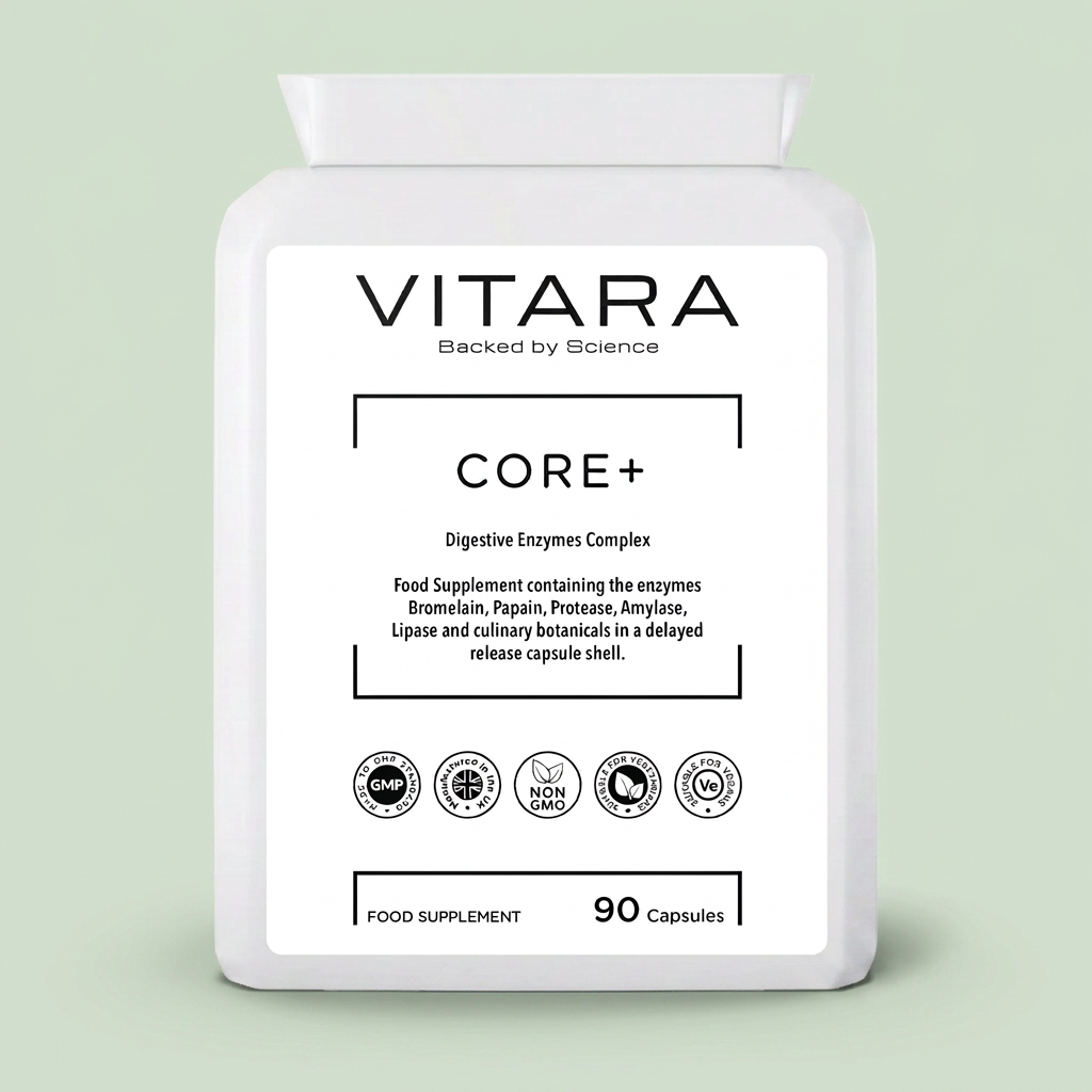 VITARA CORE+ bottle on a sage green background
