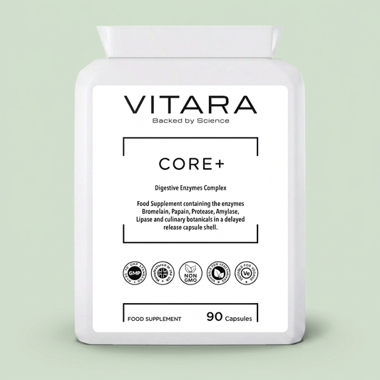 VITARA CORE+ bottle on a sage green background