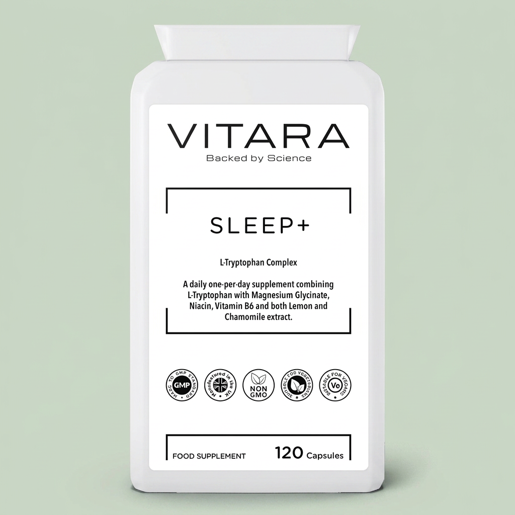 VITARA SLEEP+ bottle on a sage green background