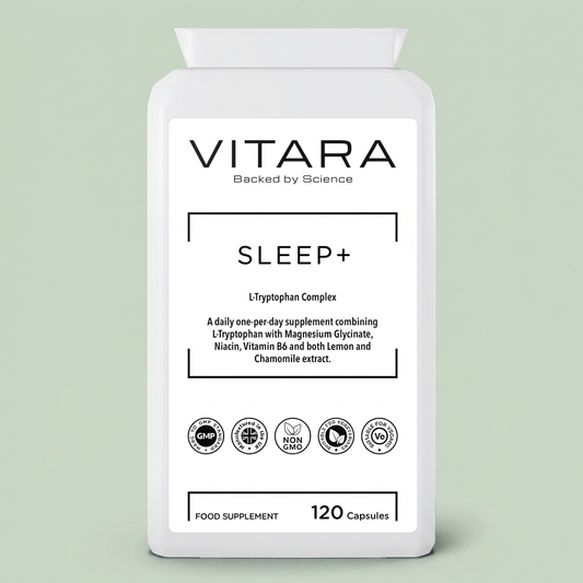VITARA SLEEP+ bottle on a sage green background