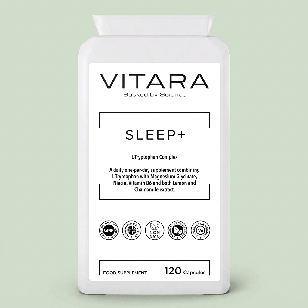 VITARA SLEEP+ bottle on a sage green background
