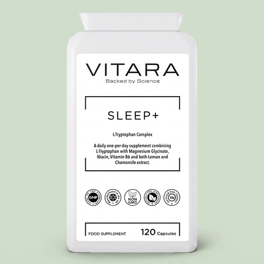 VITARA SLEEP+ bottle on a sage green background