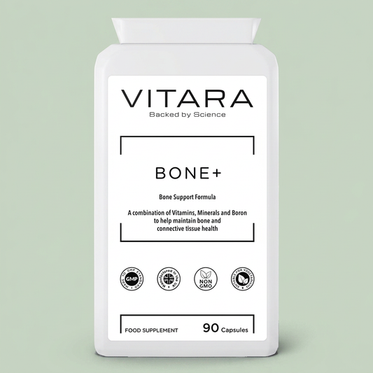 VITARA BONE+ bottle on a sage green background